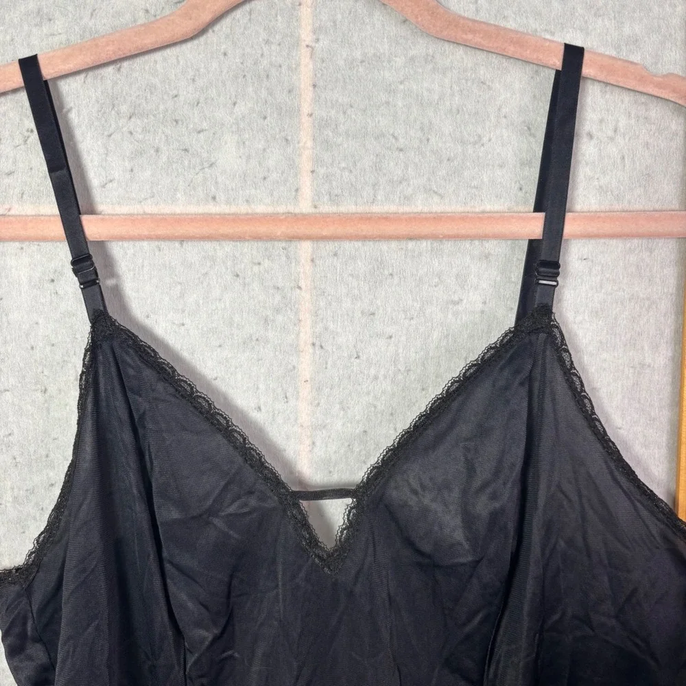 Kayser Full Slip 38 Black Vintage Nylon Tricot Lace Trim Adjustable Straps USA‎